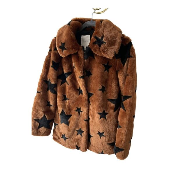 Avec Les Filles Star Faux Fur Coat Wide Spread Collar Jacket Brown Size 2XS - Picture 4 of 10